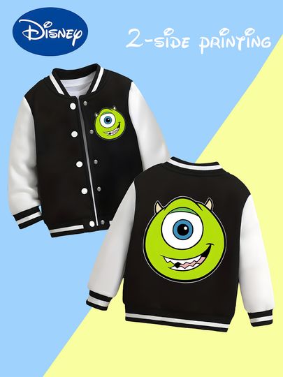 Discover MINISO Disney Monsters, Inc. Multi-Character Boys' Baseball Jacket - Reversible Monsters University Print, Soft Fabric for Skin