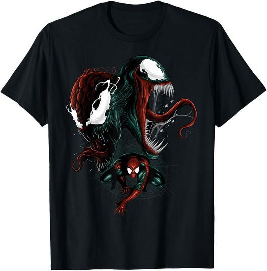 Discover Marvel Spider-Man Venom and Carnage Split Portrait T-Shirt