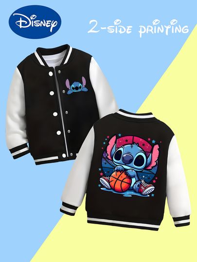 Discover MINISO Disney Boys' Baseball Jacket - Stitch print, basketball elements, team spirit, comfortable fabric for fun times