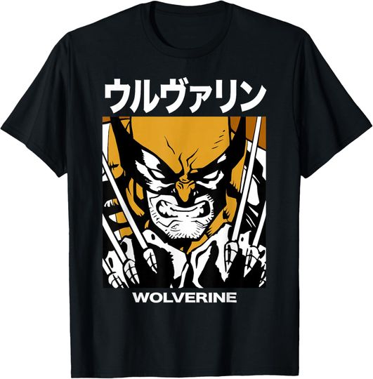 Discover Marvel X-Men Wolverine Kanji Blades Pose Graphic T-Shirt T-Shirt