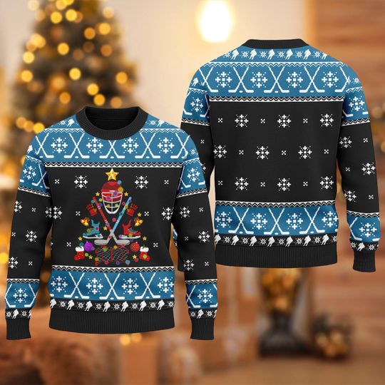 Discover Happy Hockeyday Ugly Christmas Sweater, Hockey Christmas Sweatshirt, Hockey Lovers Gift, Sport Team Xmas Holiday Shirt For Men Women Kid