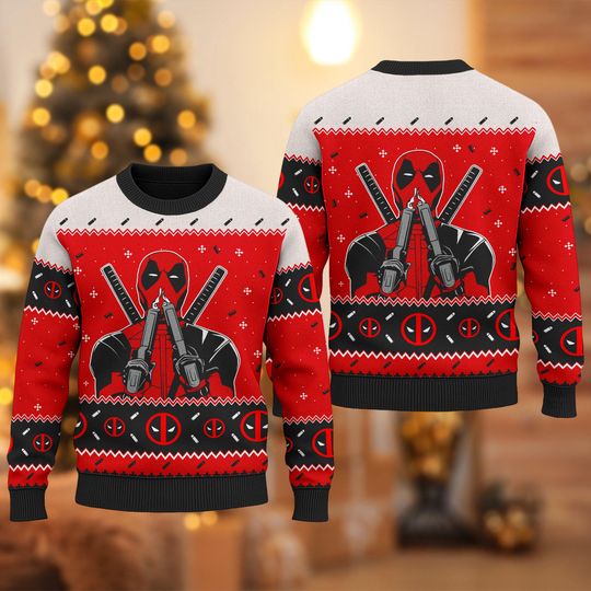 Deadpool Christmas Ugly Sweater, Deadpool Superhero Ugly Christmas Sweater, Marvel Xmas Sweatshirt, Christmas Gift for men Women Kid