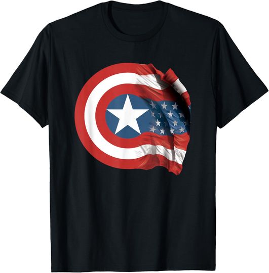 Marvel Captain America Shield Flag Americana T-Shirt, Gift For Fans