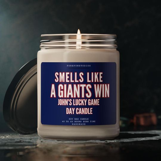 Personalized Giants Win Candle: New York Football Game Day Decor