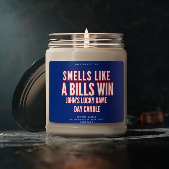 Discover Bills Win Scented Candle: Buffalo Football Game Day Decor