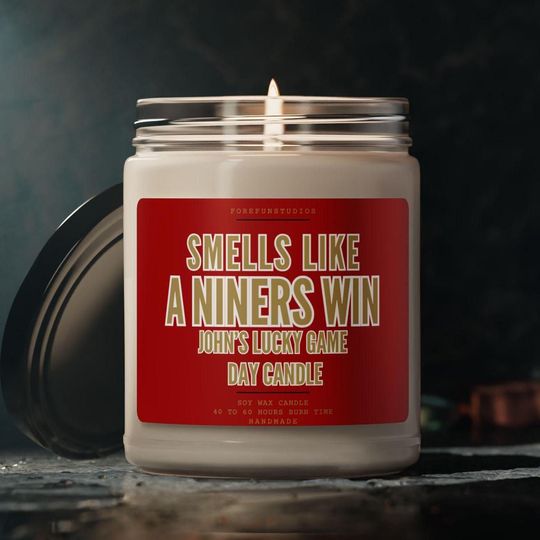 Discover Personalized 9ers Win Candle: San Francisco Football Game Day Decor