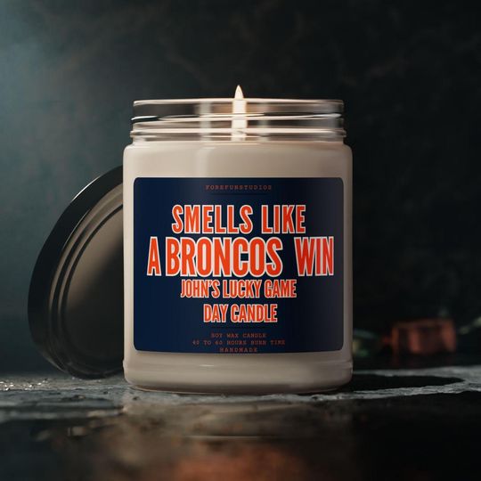 Personalized Broncos Win Candle: Game Day Decor