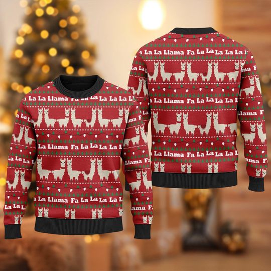 Discover Funny Llama Red Ugly Christmas Sweater, Llama Fa La La Xmas Sweatshirt, Christmas Gift For Men Women Kid, Llama Christmas Jumper Sweatshirt