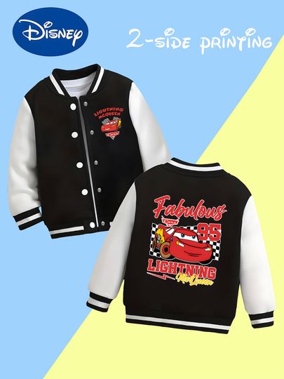 Discover MINISO Disney Cars McQueen "Fabulous" Baseball Jacket for Toddler Boys - McQueen "Fabulous" slogan print, trendy and comfortable