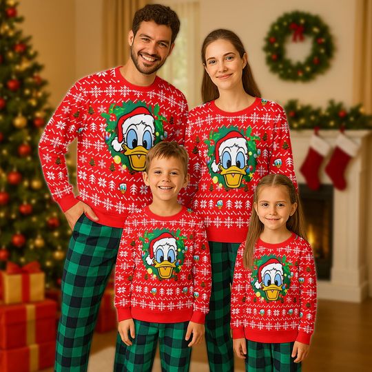 Discover Donald Duck Ugly Christmas Sweater, Donald Duck Santa Red Hat Xmas Sweatshirt, Disney Christmas Gift For Men Women, Disney Christmas Gift