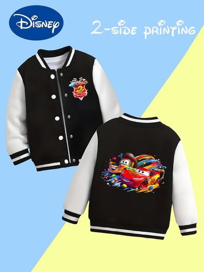 Discover MINISO Cars Boys' Baseball Jacket - Lightning McQueen No. 95 Print, Racing Theme, Disney, Durable Fabric