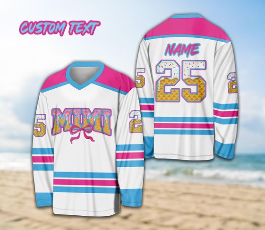 Discover Personalized Name Coquette Mama Dripping Hockey Jersey, Custom Color Ice Cream Drip Mama Hockey Shirt, Sports Game Day Outfit For Mama Gigi