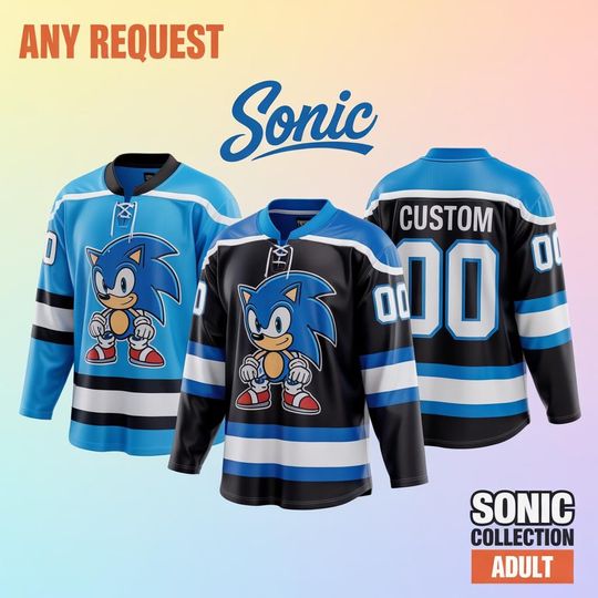 Discover Personalized Sonic the Hedgehog Hockey Jersey, Custom the Hedgehog Video Game Shirt, Sonic Matching Family Outfit, Gift For Fan