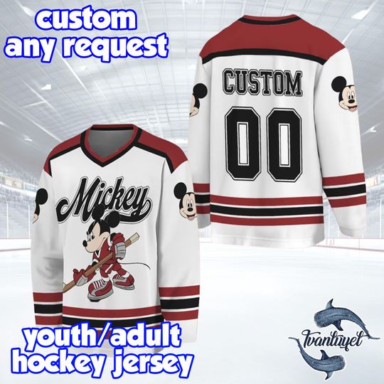 Discover Custom Mickey Mouse Hockey Jersey, Personalized Disney Team Shirt, Matching Family Cartoon Hockey Outfit