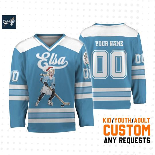 Discover Custom Disney Princess Elsa Simple Hockey Jersey, Custom Disneyland Hockey Jersey