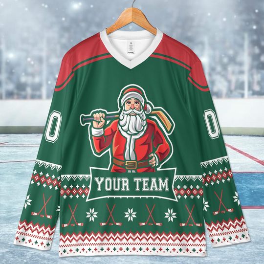 Discover Christmas Hockey Santa Custom Jersey, Holiday Gift For Hockey Player