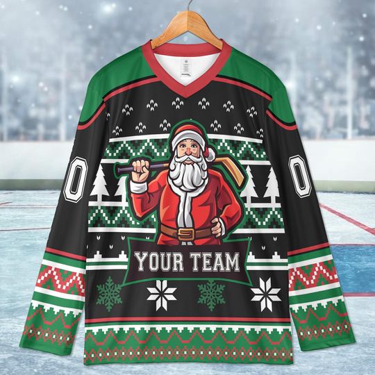Discover Personalized Christmas Hockey Santa Jersey, Holiday Gift For Hockey Player