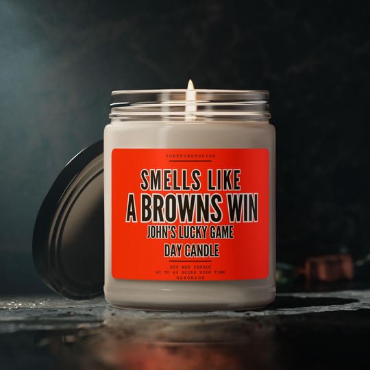 Discover Browns Win Candle: Game Day Decor, Sports Fan Gift