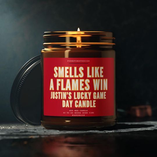 Discover Calgary Flames Win Candle: Funny Hockey Gift, Game Day Decor