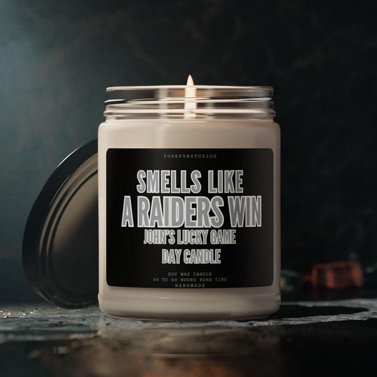 Discover Personalized Raiders Win Candle: Las Vegas Football Game Day Decor