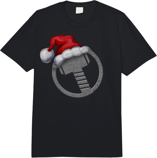 Marvel Christmas Thor Hammer Icon Santa Hat Comfort Colors Adult Heavyweight T-shirt