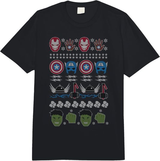 Marvel Avengers Christmas Ugly Sweater Comfort Colors Adult Heavyweight T-shirt