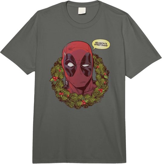Discover Marvel Deadpool Christmas Season's Greetings Portrait Comfort Colors Adult Heavyweight T-shirt