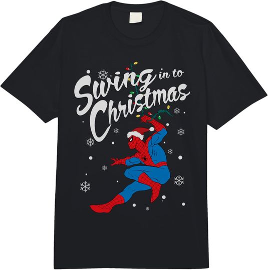 Marvel Spider-Man Swing In To Christmas Comfort Colors Adult Heavyweight T-shirt