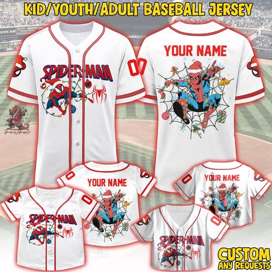 Discover Personalize Disney Amazing Spider Man Christmas No Striped Jersey, Custom Spider Man Disney Xmas Baseball Jersey, Birthday Funny Gift Family