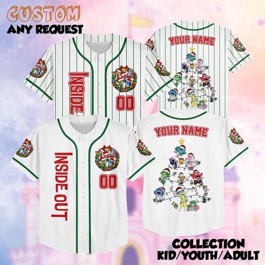 Discover Custom Disney Inside Out Christmas Baseball Jersey, Personalized Inside Out All Emotions Jersey, Disneyland Christmas Party, Christmas Gifts