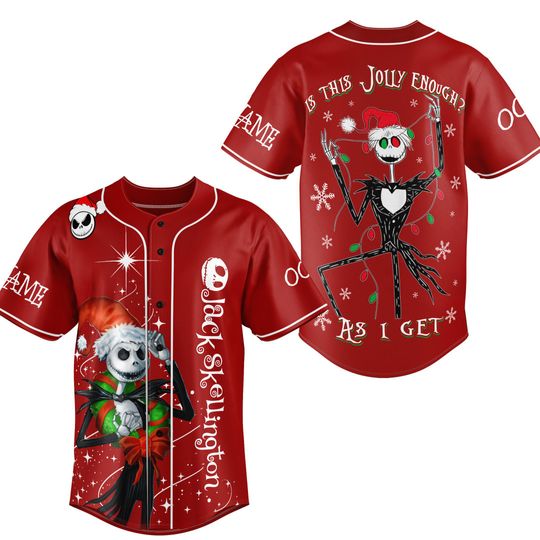 Discover Personalized Jack Skellington Jersey, Nightmare Before Christmas Baseball Jersey, Jack Skellington Merry Christmas Jersey, Santa Claus Shirt