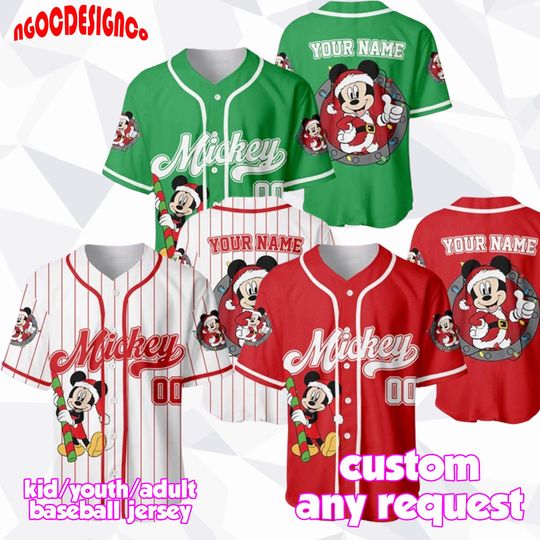 Discover Custom Magical Mouse & Friends Christmas Baseball Jersey, Family Matching Holiday Jersey for Kids Youth Adults, Festive Xmas Outfit 2025