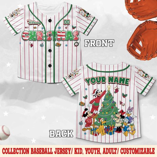 Discover Mickey and Friends Christmas Baseball Jersey, Disney Cartoon Holiday Shirt,Christmas Tree Mickey Family Matching, Festive Disney Gift JCSP16