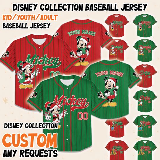 Discover Custom Disney Mickey and friends Christmas Baseball Jerseys, Disneyland Kid Youth Adult Christmas Jersey, Mickey And Friends Xmas Jersey