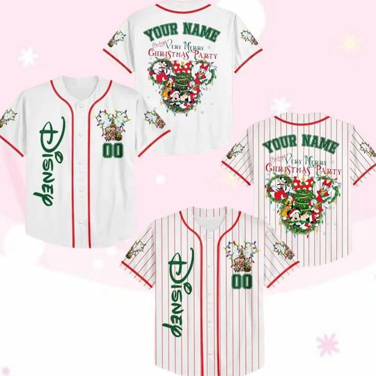 Discover Personalized All Characters Santa Disney Christmas Baseball Jersey, Mickey's Very Merry Christmas Party 2025, Mickey and Friends Kids Adult