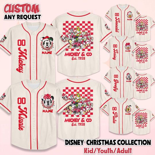 Discover Custom Disney Characters Christmas Baseball Jersey, Mickey Christmas Party, Mickey and Friends Kids Adult
