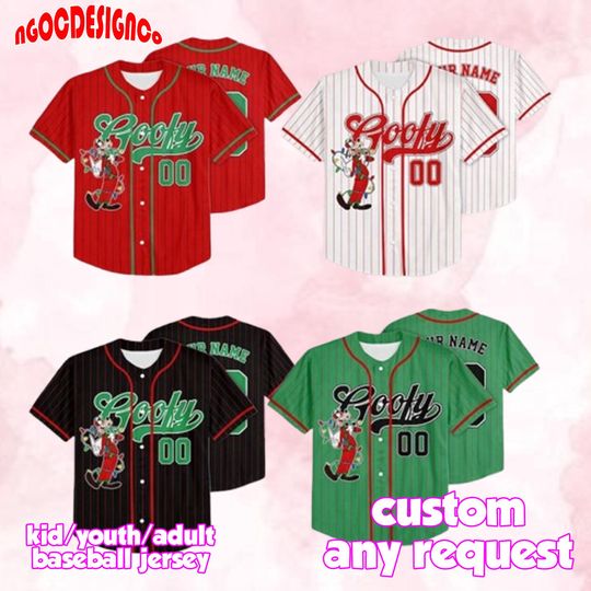 Discover Custom Goofy Inspired Christmas Baseball Jersey, Magical Mouse & Friends Holiday Jersey for Kids Youth Adults, Festive Family Xmas 2025