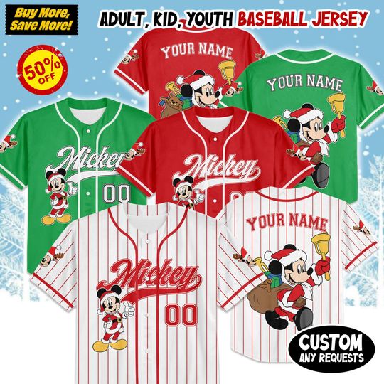 Discover Personalized Mickey Mouse Christmas Baseball Jersey, Mickey Mouse Jersey Team, Christmas Baseball Jersey, Disneyland Christmas Party