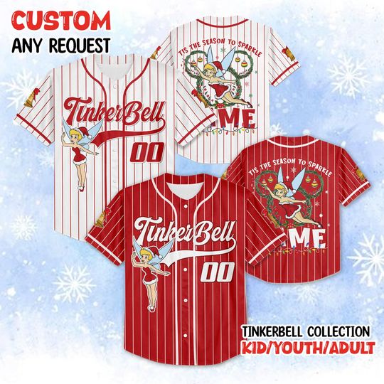 Discover Personalized Tinker Bell Disney Christmas Baseball Jersey, Disney Princess Jersey Team, Christmas Baseball Jersey, Disneyland Christmas