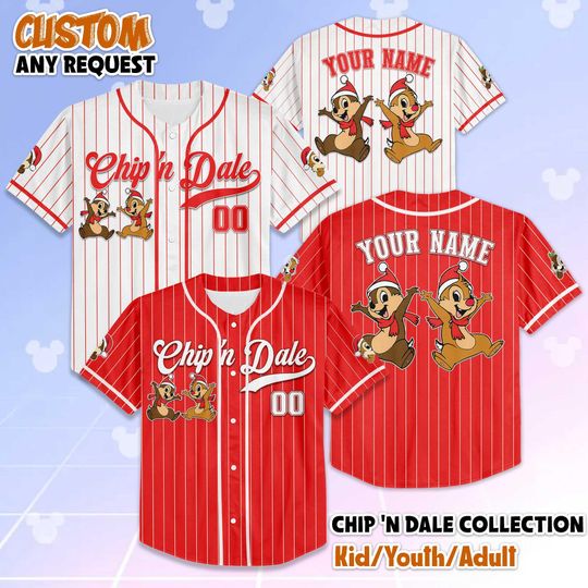 Discover Personalized Chip and Dale Christmas Baseball Jersey, Custom Disney Shirt, Chipmunks Holiday Outfit, Christmas Gift for Fans