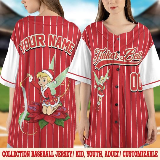 Discover Personalized Tinker Bell Christmas Baseball Jersey, Disney Princess Jersey Team, Christmas Baseball Jersey, Disneyland Christmas NGVE17