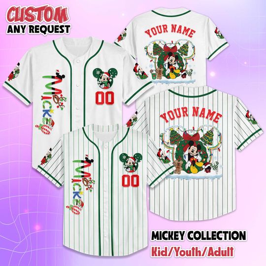 Discover Personalized Mickey Mouse Christmas Baseball Jersey, Mickey and Friends Jersey, Disney Family Matching Outfit, Christmas Gift for Disney