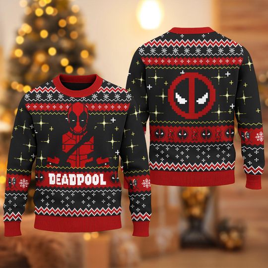 Discover Deadpool Superhero Ugly Christmas Sweater, Marvel Deadpool Movie Xmas Sweatshirt, Deadpool Superhero Christmas Gift For Men Women