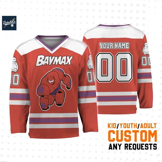 Discover Custom Disney Hero Baymax Simple Hockey Jersey, Custom Disneyland Hockey Jersey, Hockey Team, Gift for Disney Fans