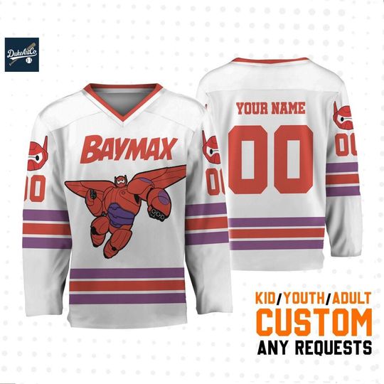 Discover Custom Disney Hero Baymax Action Simple Hockey Jersey, Custom Disneyland Hockey Jersey, Hockey Team, Gift for Disney Fans