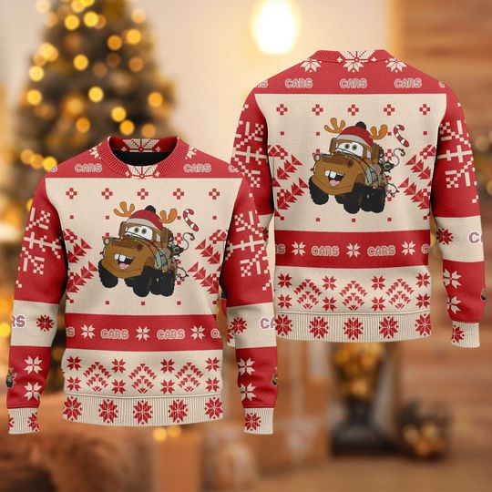 Discover Disney Cars Tow Mater Snowflakes Christmas Ugly Sweater, Cars Christmas Sweater, Racing Cars Xmas Holiday Sweatshirt, Tow Mater Shirt