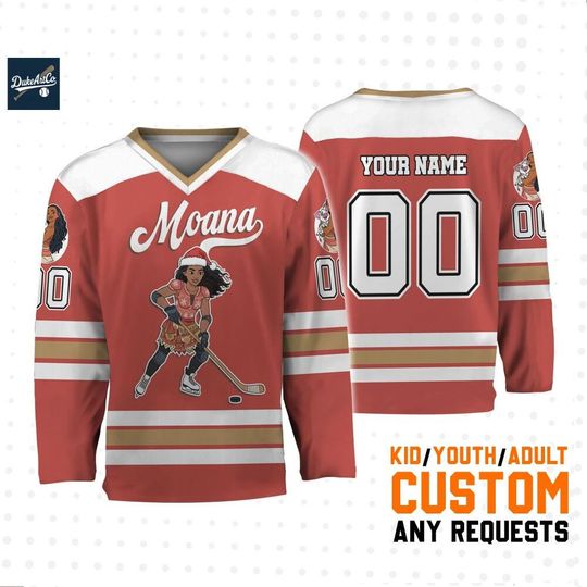 Discover Custom Disney Princess Moana Simple Hockey Jersey, Custom Disneyland Hockey Jersey, Hockey Team, Gift for Disney Fans