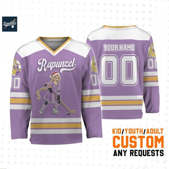 Discover Custom Disney Princess Rapunzel Simple Hockey Jersey, Custom Disneyland Hockey Jersey, Hockey Team, Gift for Disney Fans
