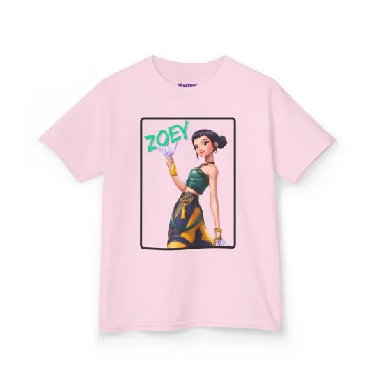 Discover Huntrix ZOEY KPop Demon Hunter T-Shirt for Kids Girls Boys Vibrant Character Tee