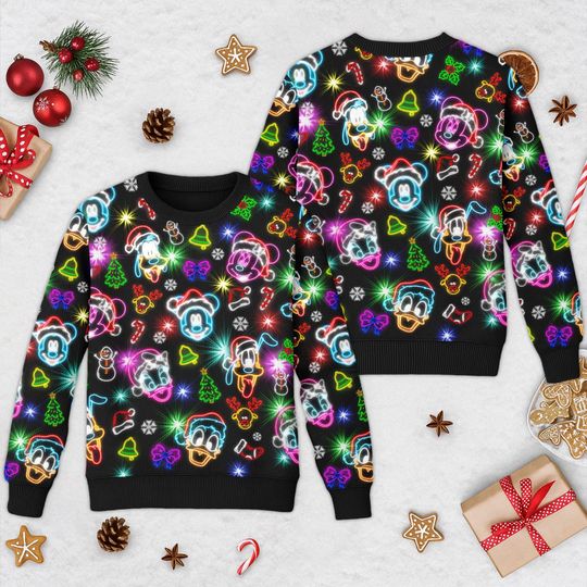 Discover Mickey Mouse and Friends Christmas Ugly Sweater, Disney Christmas Bright Neon Ugly Sweater, Mickey Christmas Sweatshirt, Disney Xmas Shirt